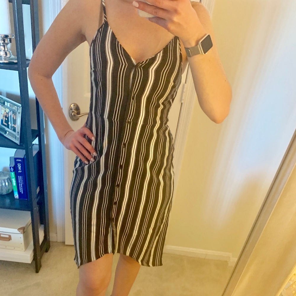 Black and white striped midi dress